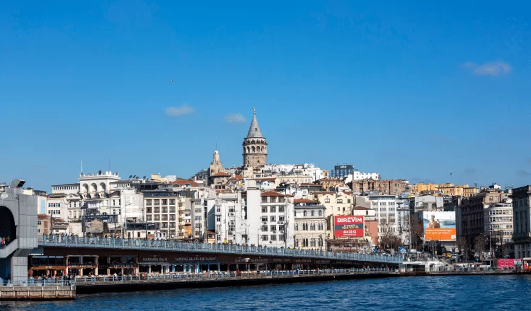 historical eminonu bridge and galata tower