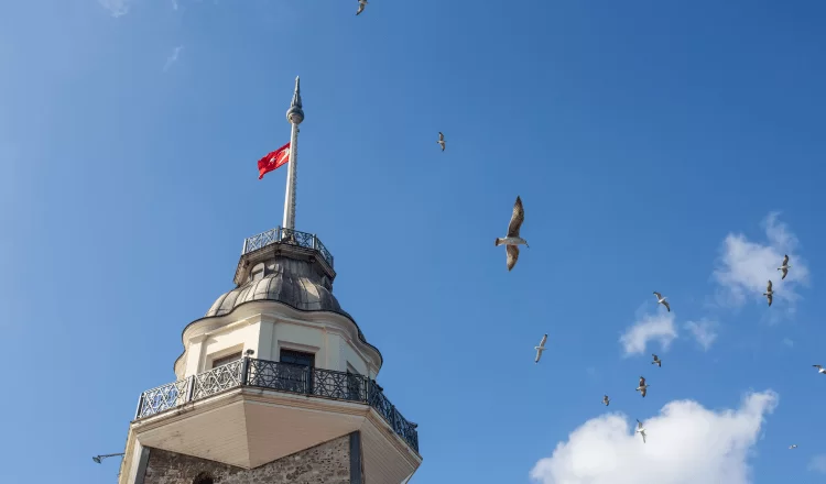 Maiden's Tower and birds flying in the sky