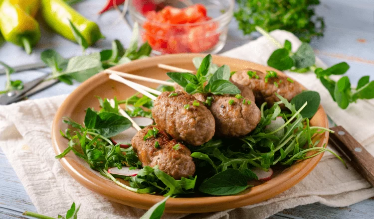 meatballs with green vegetables