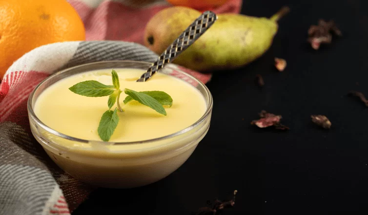 a bowl of custard dessert