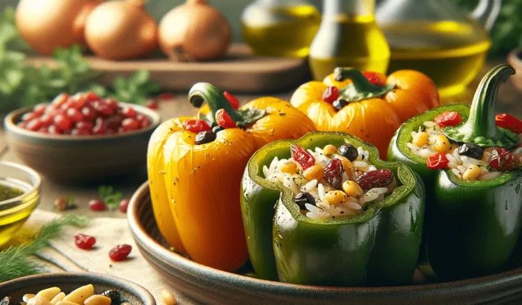 Stuffed peppers with olive oil placed on a tray