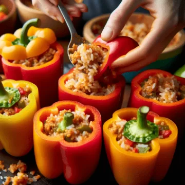 A person who is stuffing the peppers