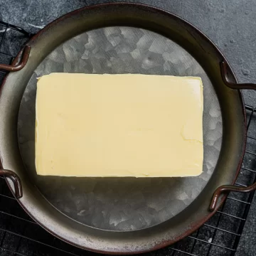 melted butter in a hot pan